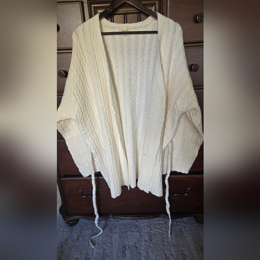 NWOT, POL, Cream SOFT Cable Knit Cardigan with Belt, Sz. L - Picture 10 of 10